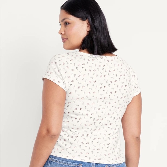 Old navy Ribbed Floral Button Top Plus Size 3X Cream Stretch Scoop Neck NWT - Picture 13 of 13